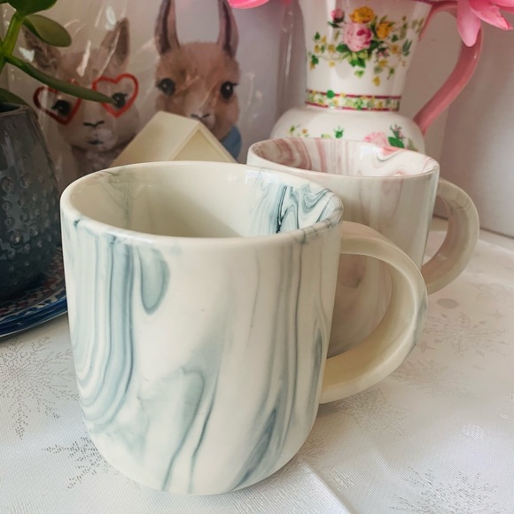 World Market Marble Stoneware Look Ceramic Set of Cafe Mugs - Picture 6 of 15